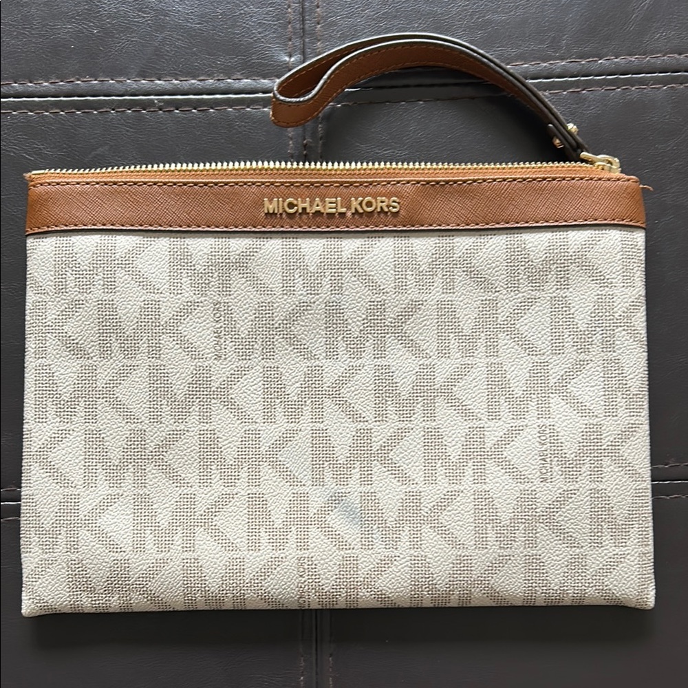 Authentic Michael Kors Tan and Brown Clutch